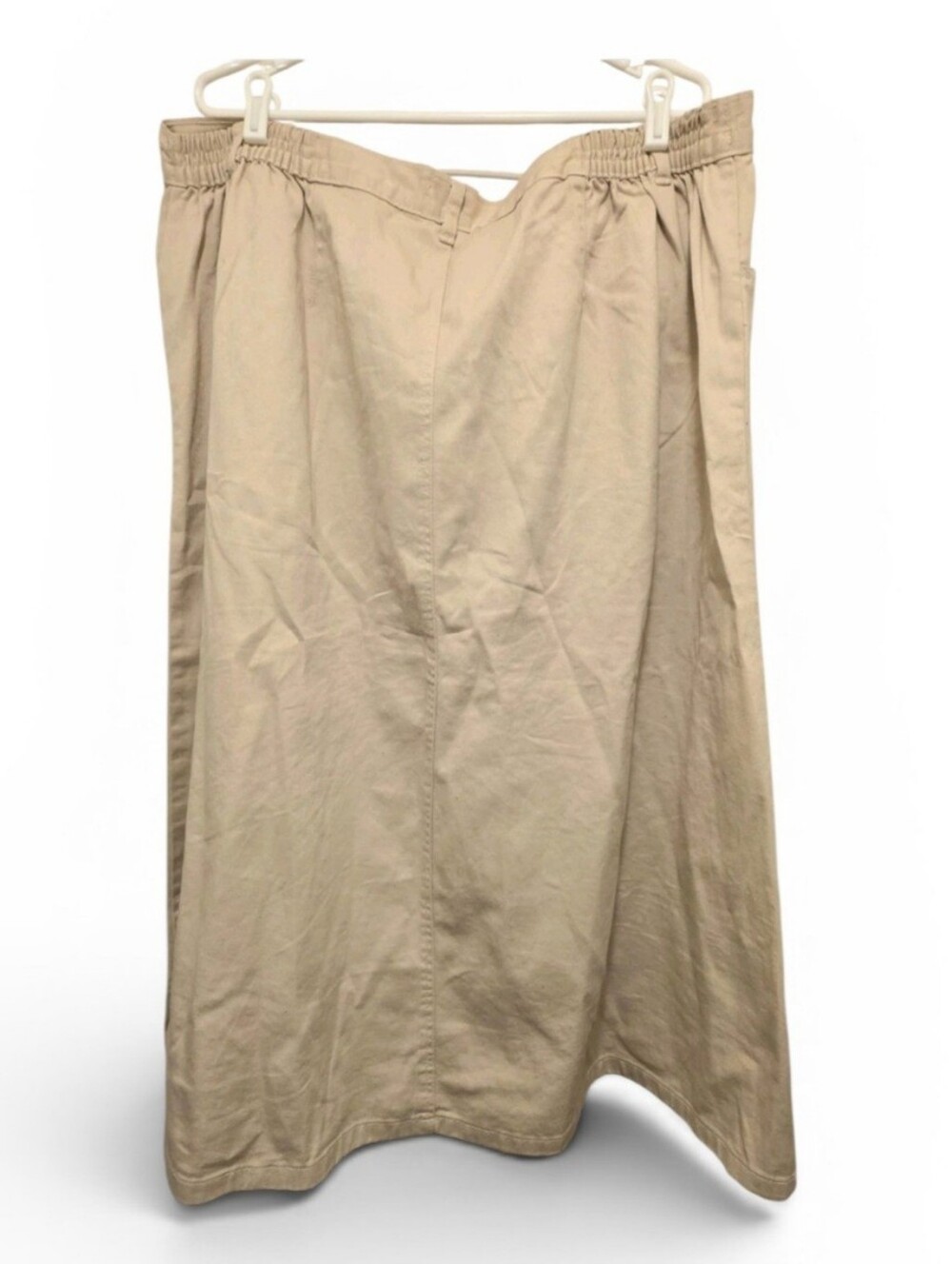 Woman Within Plus Size 24W 100% Cotton Button Front Natural Khaki Denim Skirt - Picture 3 of 7